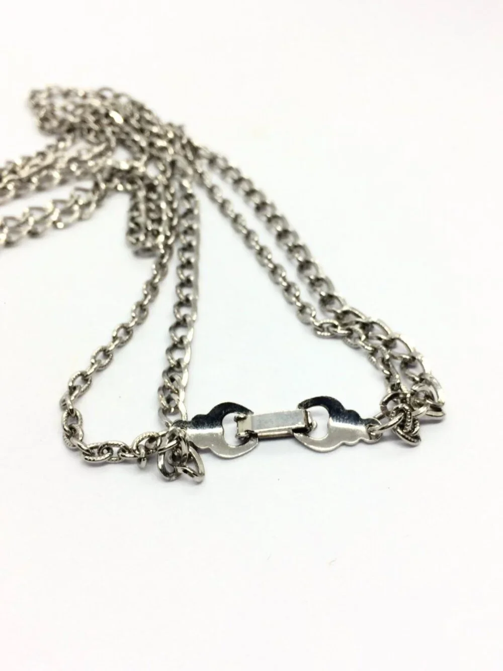 VINTAGE SILVER TONE Necklace Abstract Medallion Layered Chain Geometric